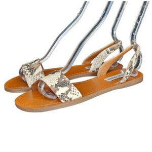 Steve Madden Womens Alina Snake Print Size 9 Beige Flat Slingback Sandal Shoes